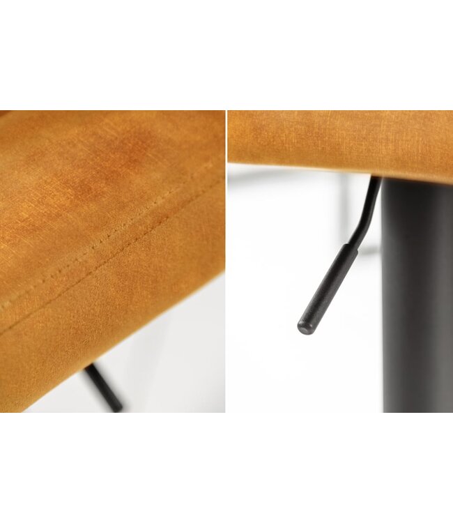 Invicta Interior Draaibare retro barkruk PORTLAND mosterdgeel fluwelen barkruk - 41422