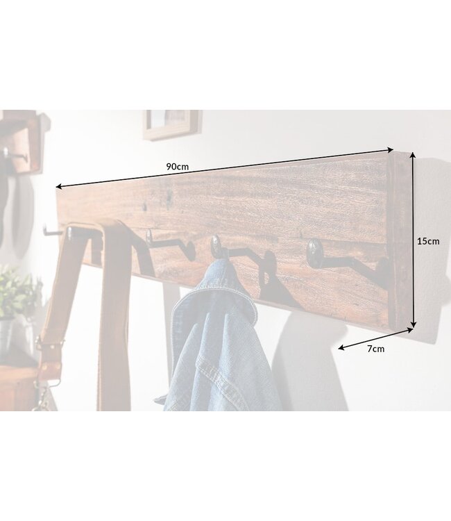 Invicta Interior Massieve wandkapstok HEMINGWAY XL 90cm natuurlijk gerecycled massief hout - 39550