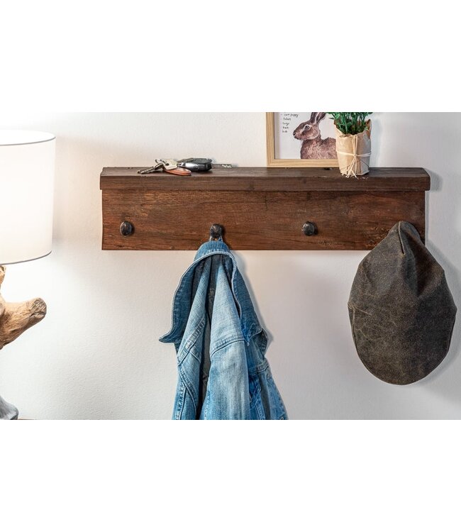 Invicta Interior Massieve wandkapstok HEMINGWAY 60cm natuurlijk gerecycled teakhout met plank - 39551