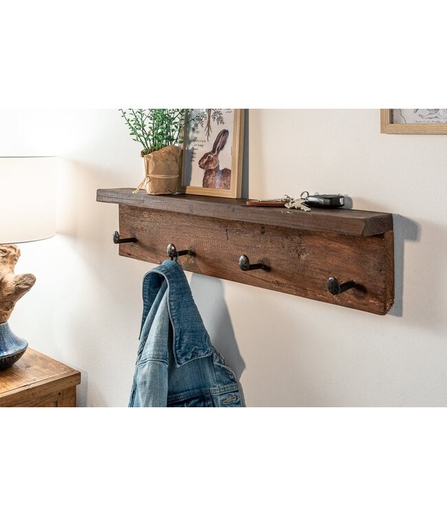 Invicta Interior Massieve wandkapstok HEMINGWAY 60cm natuurlijk gerecycled teakhout met plank - 39551