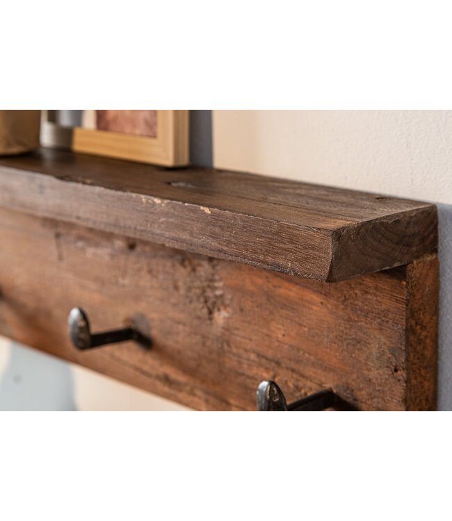 Invicta Interior Massieve wandkapstok HEMINGWAY 60cm natuurlijk gerecycled teakhout met plank - 39551