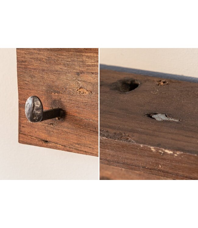 Invicta Interior Massieve wandkapstok HEMINGWAY 60cm natuurlijk gerecycled teakhout met plank - 39551