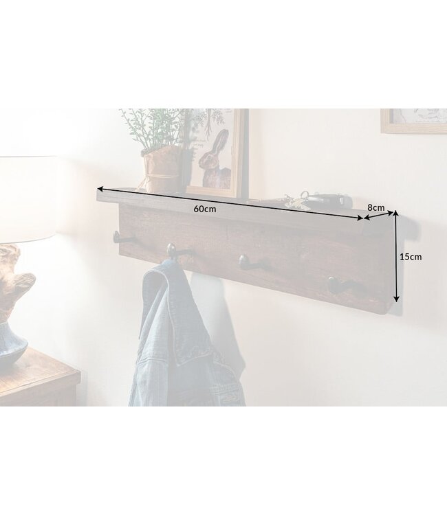 Invicta Interior Massieve wandkapstok HEMINGWAY 60cm natuurlijk gerecycled teakhout met plank - 39551