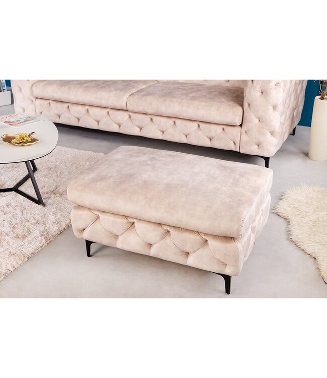 Invicta Interior Chesterfield kruk MODERN BAROK 92cm champagne fluwelen voetenbank - 42642