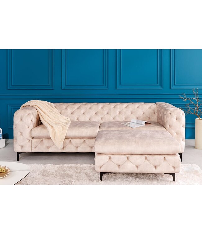 Invicta Interior Chesterfield kruk MODERN BAROK 92cm champagne fluwelen voetenbank - 42642