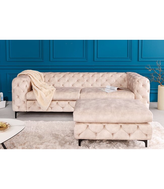 Invicta Interior Chesterfield kruk MODERN BAROK 92cm champagne fluwelen voetenbank - 42642