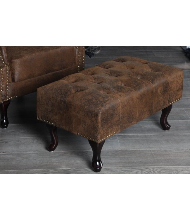 Invicta Interior Chesterfield voetenbank 80cm antiek bruin met knoopstiksels en klinknagels - 19449