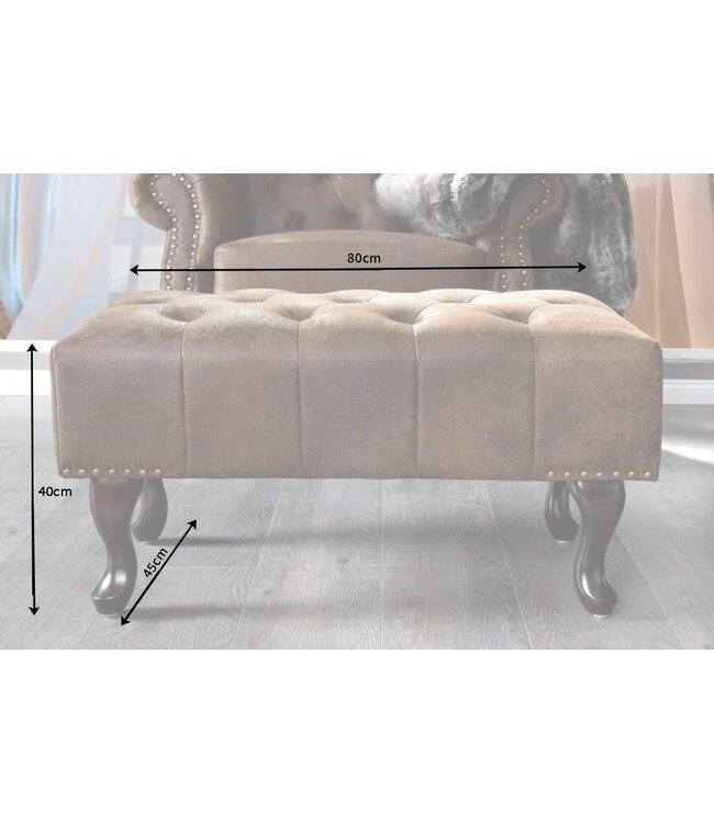 Invicta Interior Chesterfield voetenbank 80cm antiek bruin met knoopstiksels en klinknagels - 19449