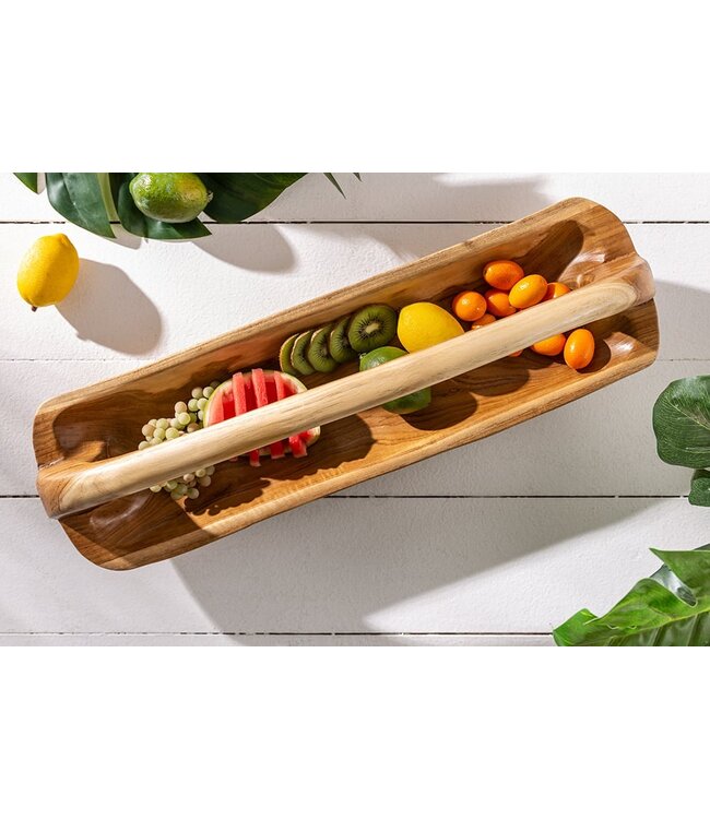 Invicta Interior Massief houten kom BALI 60cm teakhout met natuurlijke nerf handvat - 36152