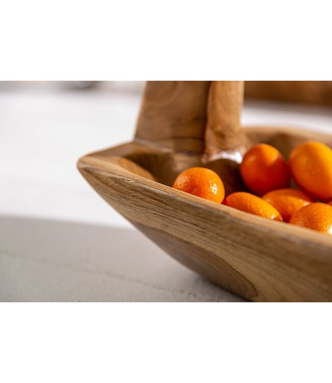 Invicta Interior Massief houten kom BALI 60cm teakhout met natuurlijke nerf handvat - 36152