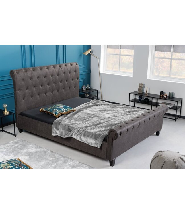 Invicta Interior Chesterfield tweepersoonsbed KENSINGTON 160x200cm donkergrijs queen size gestoffeerd bed - 40605