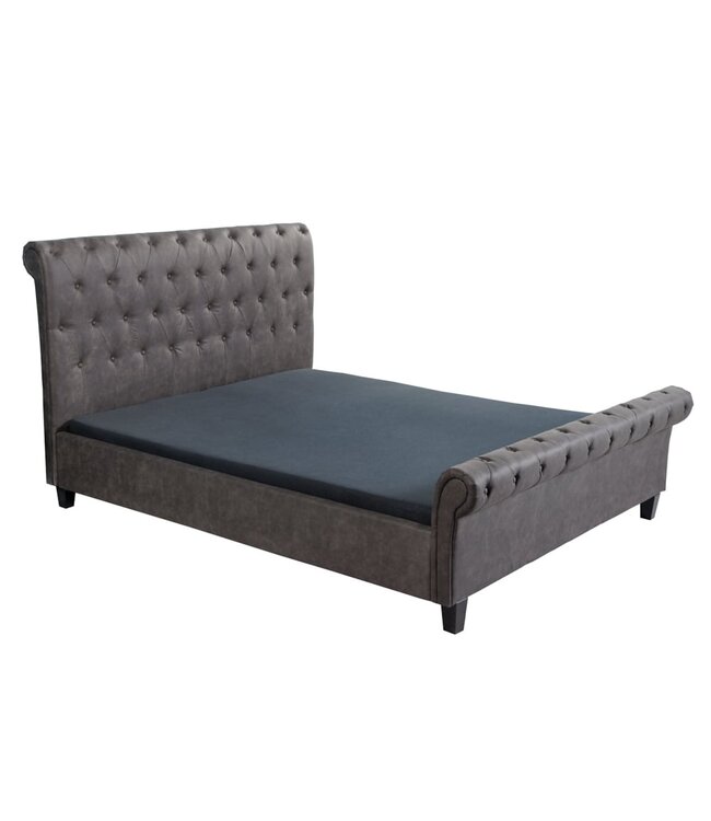 Invicta Interior Chesterfield tweepersoonsbed KENSINGTON 160x200cm donkergrijs queen size gestoffeerd bed - 40605