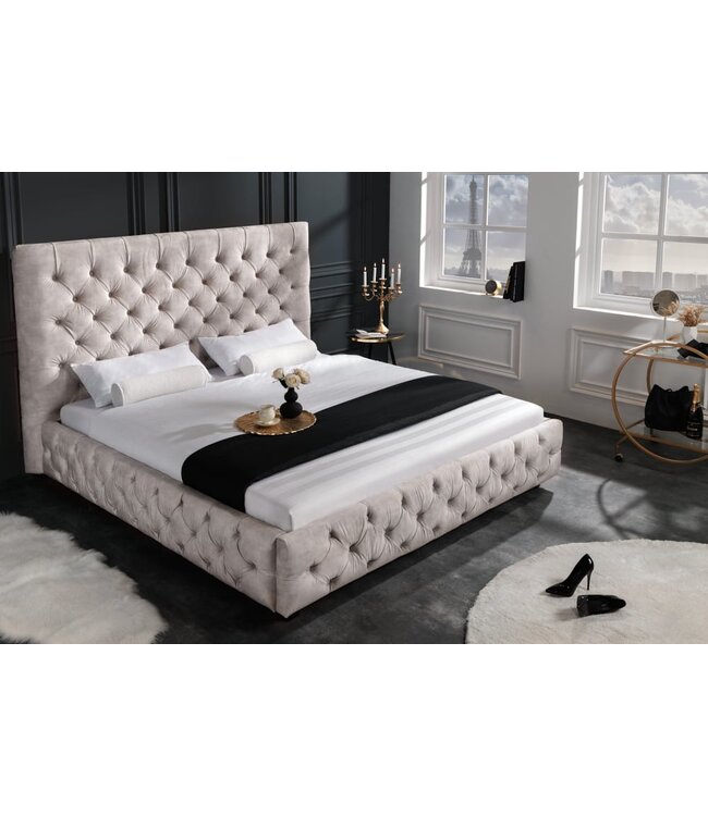 Invicta Interior Design tweepersoonsbed PARIS 180x200cm champagne fluweel Chesterfield gestoffeerd bed - 43105