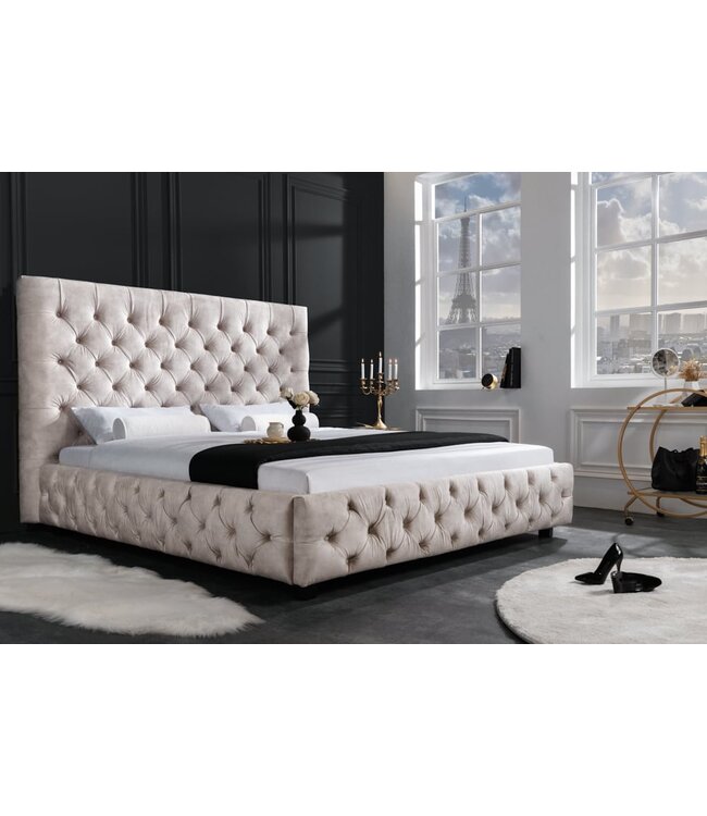 Invicta Interior Design tweepersoonsbed PARIS 180x200cm champagne fluweel Chesterfield gestoffeerd bed - 43105