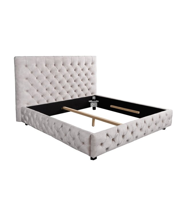 Invicta Interior Design tweepersoonsbed PARIS 180x200cm champagne fluweel Chesterfield gestoffeerd bed - 43105