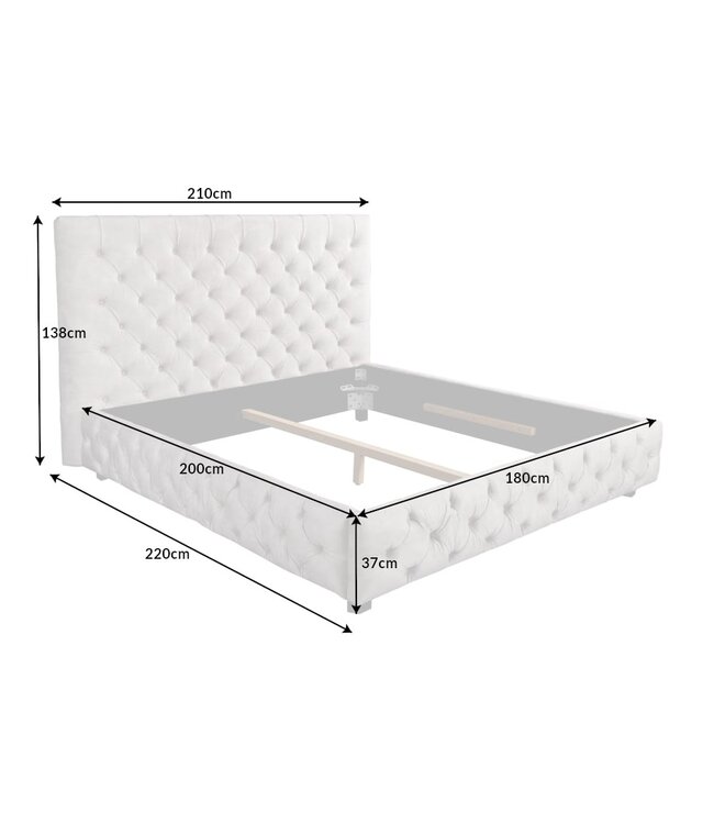 Invicta Interior Design tweepersoonsbed PARIS 180x200cm champagne fluweel Chesterfield gestoffeerd bed - 43105