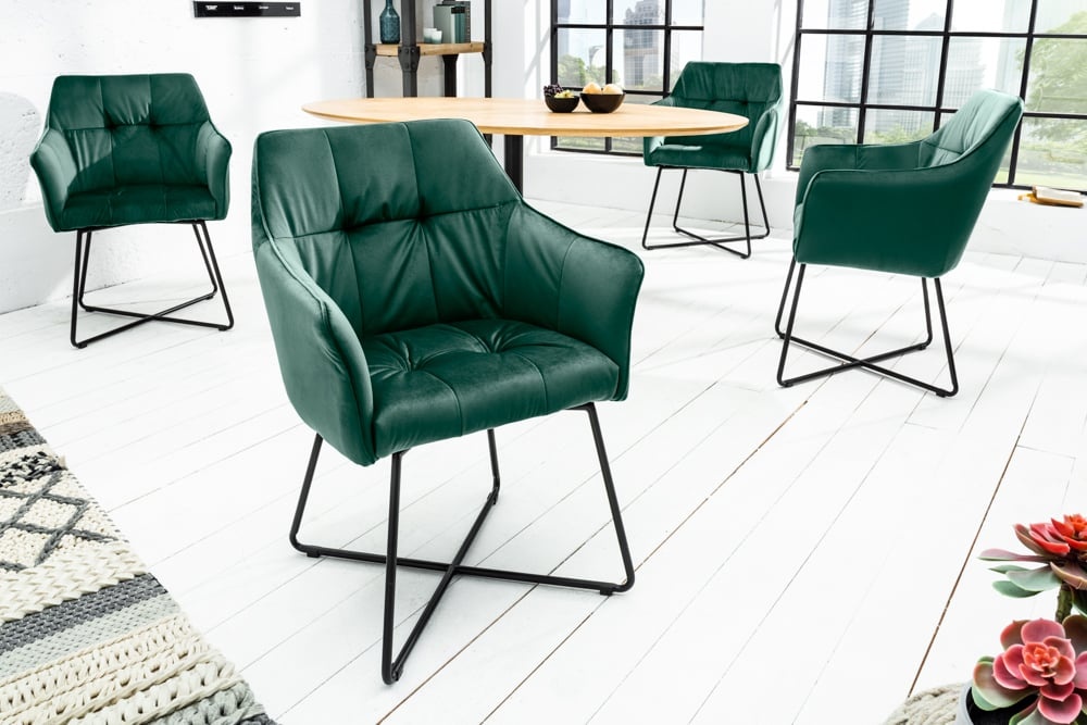 Stoel Loft Fluweel Groen met Armleuning/41661 - Meubello®