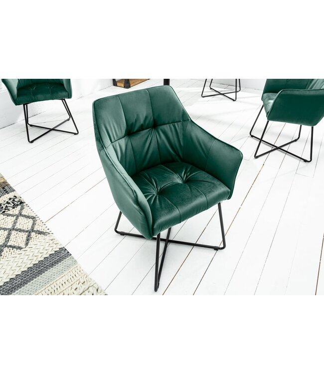 Invicta Interior Exclusief design stoel LOFT fluweelgroen met armleuning metalen frame mat zwart - 41661