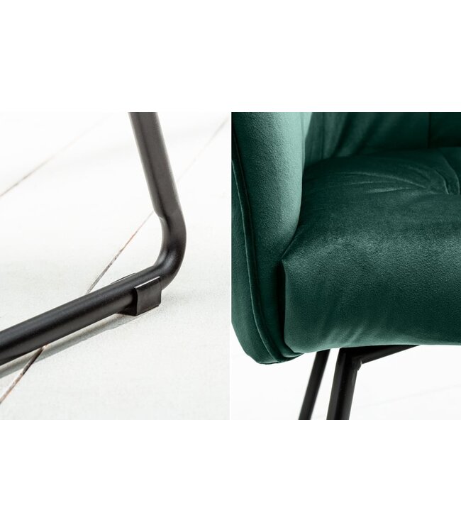 Invicta Interior Exclusief design stoel LOFT fluweelgroen met armleuning metalen frame mat zwart - 41661