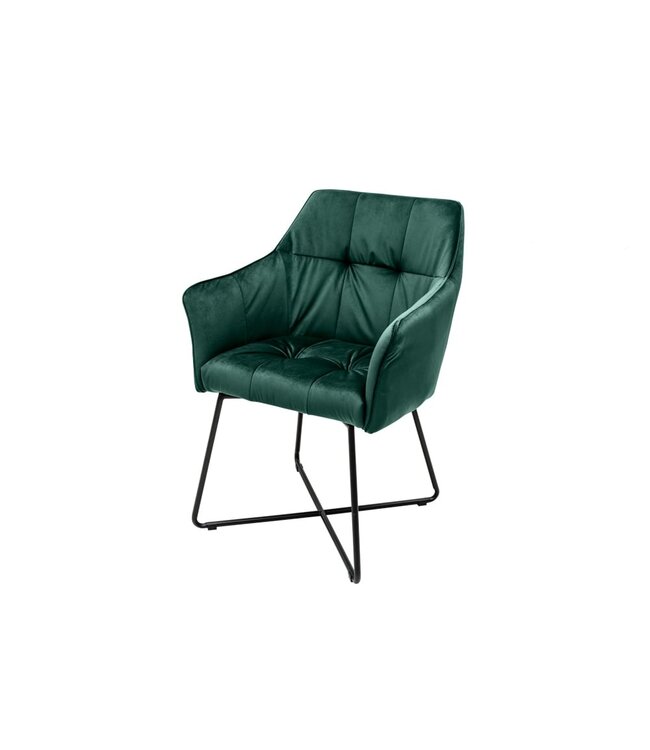 Invicta Interior Exclusief design stoel LOFT fluweelgroen met armleuning metalen frame mat zwart - 41661