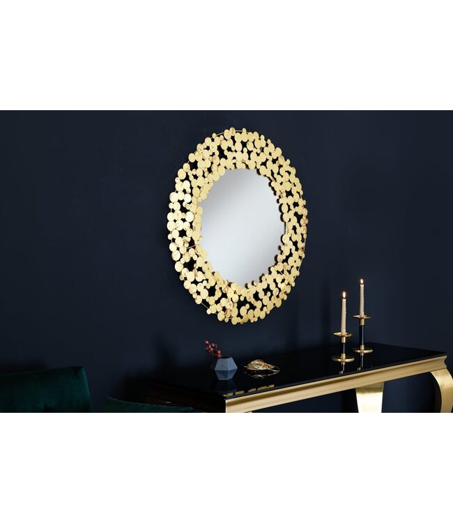 Invicta Interior Decoratieve wandspiegel COINS 80cm XL antiek goud rond handgemaakt metaal - 42242