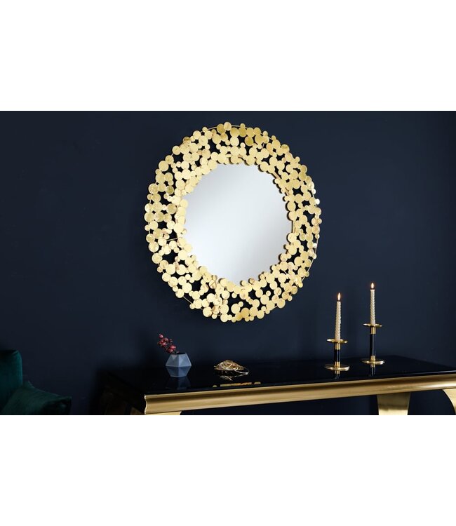 Invicta Interior Decoratieve wandspiegel COINS 80cm XL antiek goud rond handgemaakt metaal - 42242