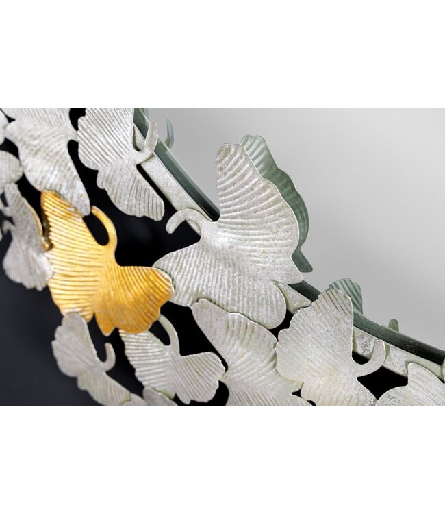 Invicta Interior Decoratieve wandspiegel GINKGO LEAFS XL 90cm goud zilver rond handgemaakt metaal - 42778