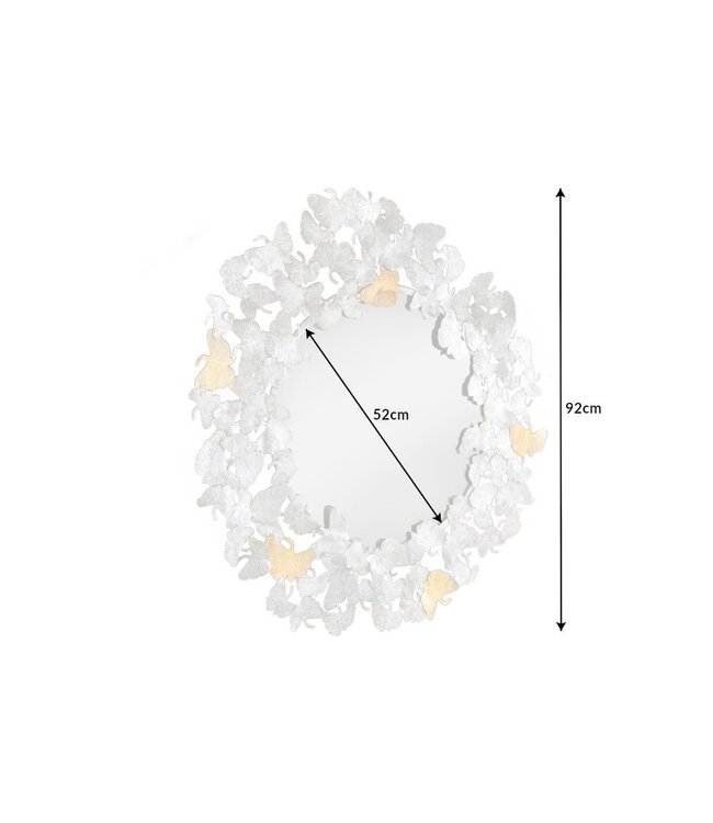 Invicta Interior Decoratieve wandspiegel GINKGO LEAFS XL 90cm goud zilver rond handgemaakt metaal - 42778