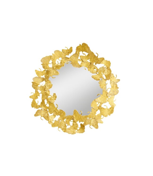 Invicta Interior Decoratieve wandspiegel GINKGO LEAFS L 70cm goud rond handgemaakt van metaal - 42779