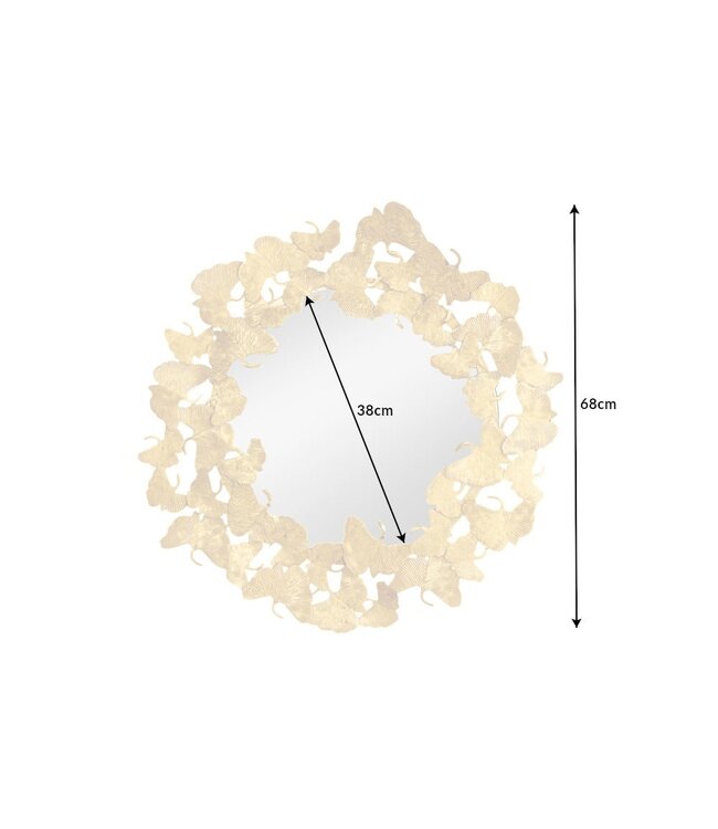 Invicta Interior Decoratieve wandspiegel GINKGO LEAFS L 70cm goud rond handgemaakt van metaal - 42779
