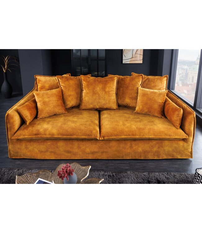 Invicta Interior Sofa Heaven 3-zits 210cm mosterdgeel fluweel/ 40831