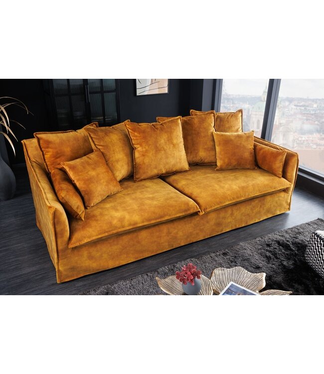 Invicta Interior Sofa Heaven 3-zits 210cm mosterdgeel fluweel/ 40831