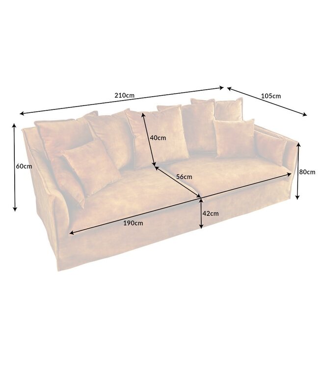 Invicta Interior Sofa Heaven 3-zits 210cm mosterdgeel fluweel/ 40831