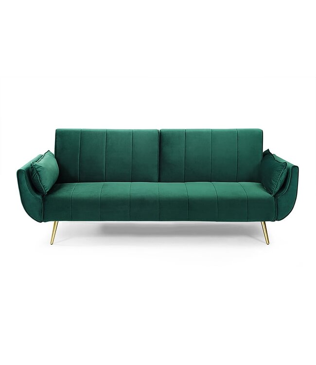 Invicta Interior Retro slaapbank DIVANI 220cm smaragdgroen fluweel gouden poten 3-zits slaapbank functie - 40090