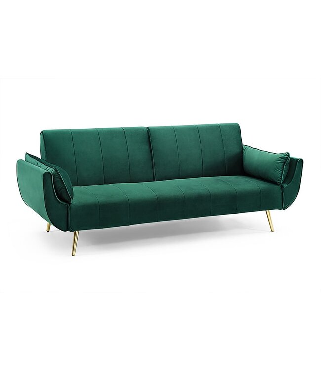 Invicta Interior Retro slaapbank DIVANI 220cm smaragdgroen fluweel gouden poten 3-zits slaapbank functie - 40090