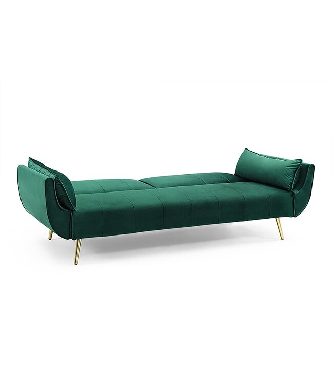 Invicta Interior Retro slaapbank DIVANI 220cm smaragdgroen fluweel gouden poten 3-zits slaapbank functie - 40090