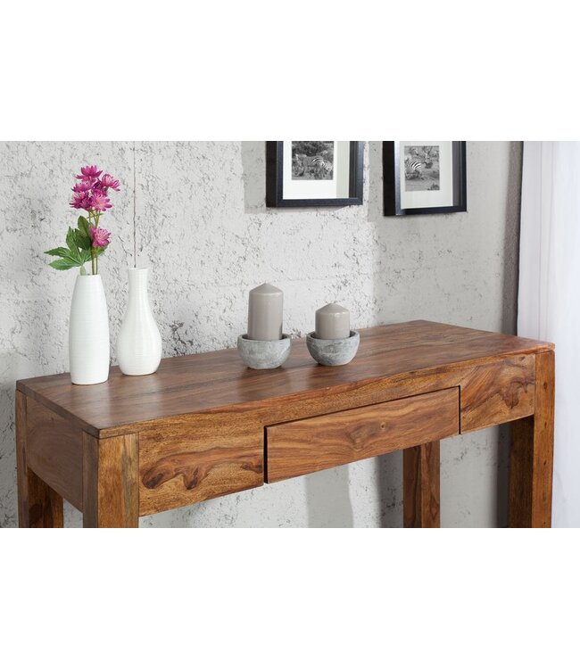 Invicta Interior Solide secretaire MAKASSAR consoletafel van 100 cm Sheesham steenafwerking bureau met unieke korrel - 30148