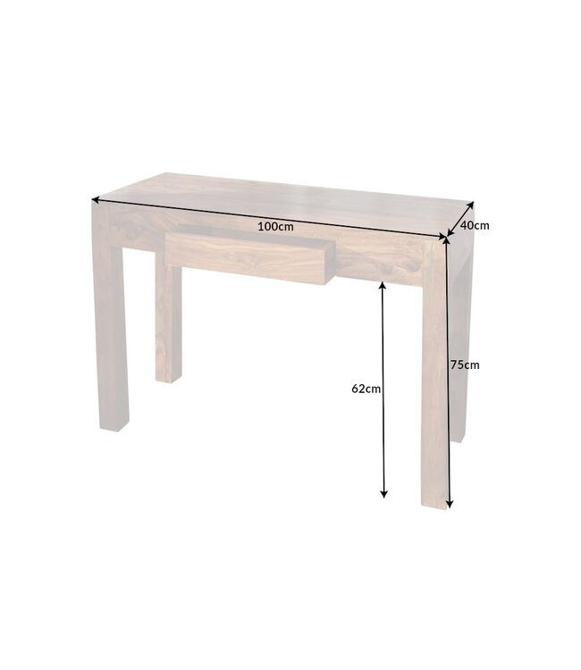 Invicta Interior Solide secretaire MAKASSAR consoletafel van 100 cm Sheesham steenafwerking bureau met unieke korrel - 30148