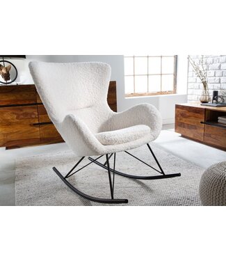 Invicta Interior Design schommelstoel SCANDINAVIA SWING wit Boucle fauteuil zwart metaal - 43139