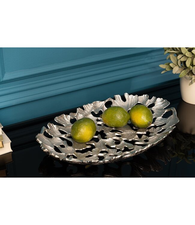 Invicta Interior Decoratieve kom GINKGO LEAFS 40cm zilver handgemaakt metaal - 41796
