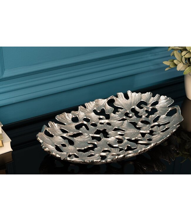 Invicta Interior Decoratieve kom GINKGO LEAFS 40cm zilver handgemaakt metaal - 41796