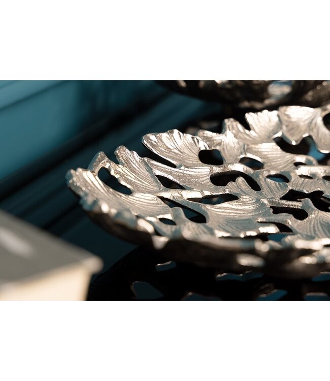 Invicta Interior Decoratieve kom GINKGO LEAFS 40cm zilver handgemaakt metaal - 41796