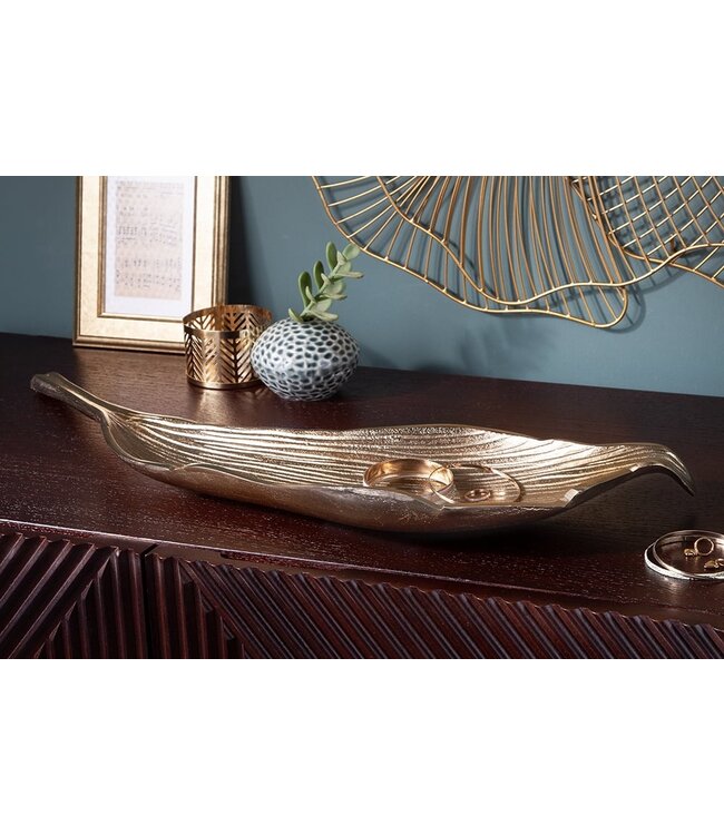 Invicta Interior Handgemaakte decoratieve kom ABSTRACT LEAF 65cm goud aluminium - 40915