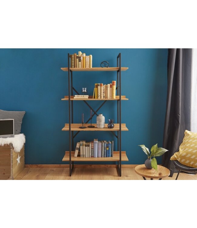 Invicta Interior industrieele boekenkast FACTORY 166cm eikenlook met metalen frame - 39705