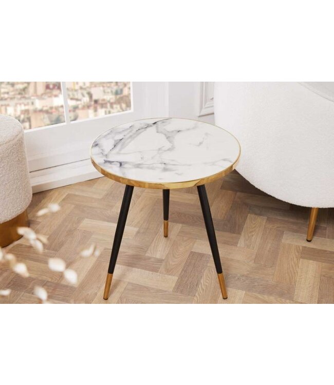 Invicta Interior industrieele bijzettafel CONCIERGE 45 cm salontafel met sheeshamhout en steenafwerking - 42543