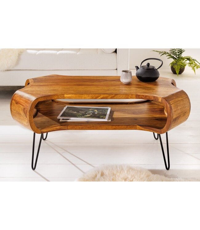 Invicta Interior Design Couchtisch ORGANIC LIVING 100cm Sheesham steenafwerking Massivholz handgemaakte haarspeldpoten - 43073