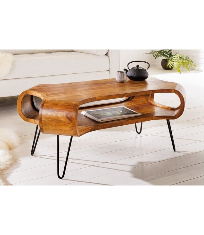 Invicta Interior Design Couchtisch ORGANIC LIVING 100cm Sheesham steenafwerking Massivholz handgemaakte haarspeldpoten - 43073