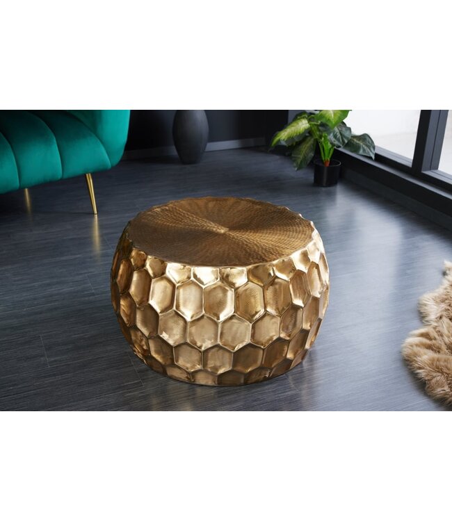 Invicta Interior Ronde salontafel ORGANIC ORIENT 70cm goud metaal gehamerd handgemaakt honingraatontwerp - 42225