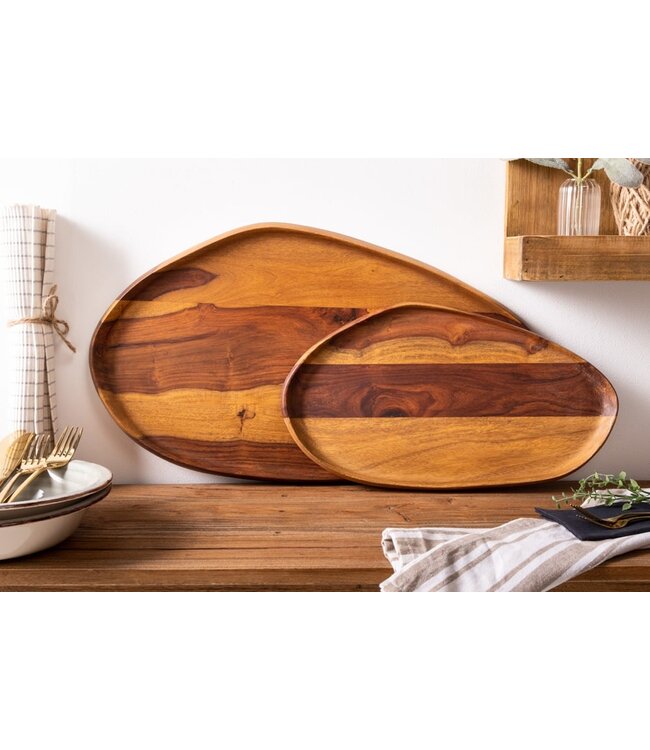 Invicta Interior Stevige set van 2 dienbladen AMAZONAS 56cm serveerplank met sheesham steenafwerking - 41367