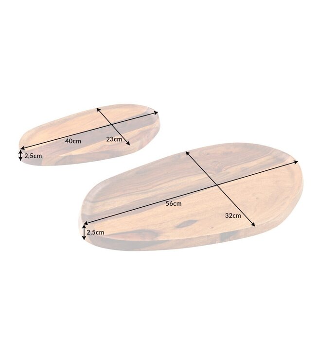 Invicta Interior Stevige set van 2 dienbladen AMAZONAS 56cm serveerplank met sheesham steenafwerking - 41367